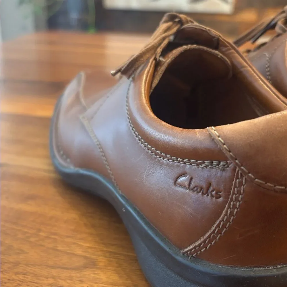 Clark’s Men’s Brown Kempton Run Leather Lace Up Dress Shoes Size 9 W